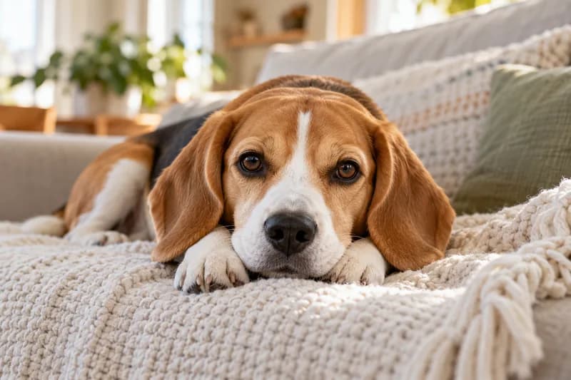 Beagle relaxado em casa